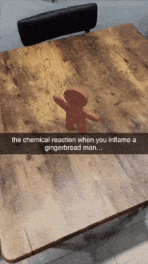 a picture of a gingerbread man on a wooden table