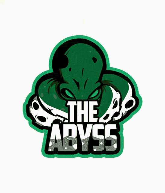 a green logo for the abyss with a skull in the water