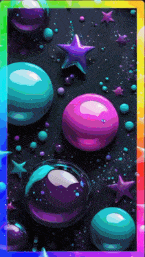 a rainbow colored background with bubbles and stars on it