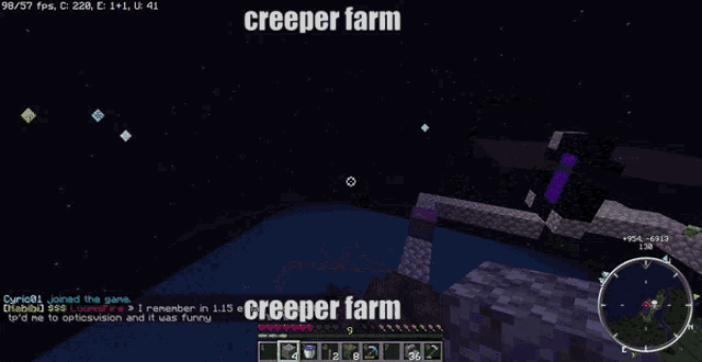 a screenshot of a video game with the words creeper farm on the bottom