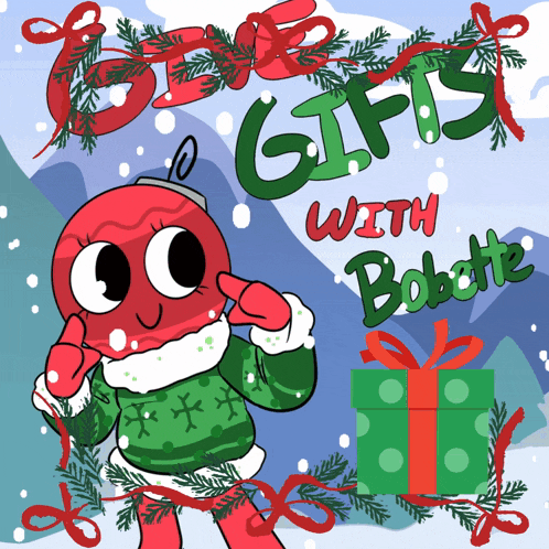 a christmas poster with a cartoon character and the words " gifts with bobette " on it
