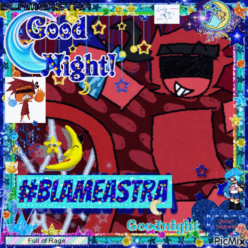 a colorful poster that says " good night " and " #blamenstra "