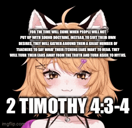 a picture of a cat girl with a quote from 2 timothy