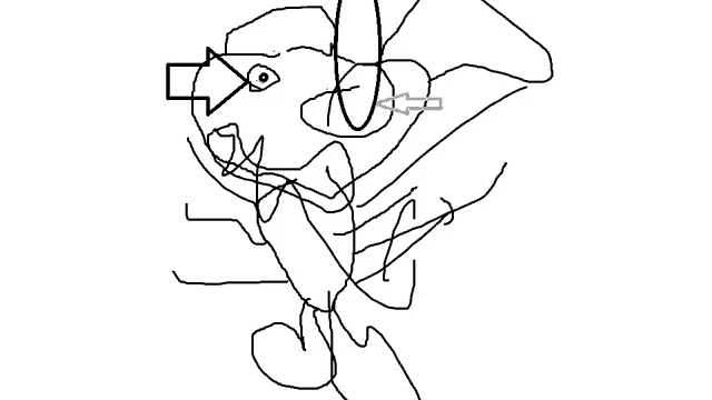 a black and white drawing of a person with glasses