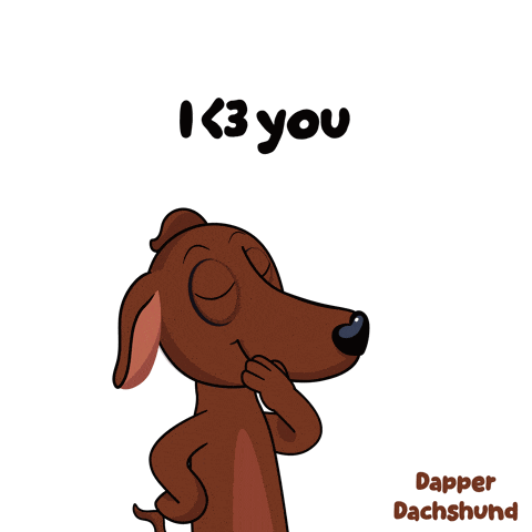 a cartoon of a dachshund with the words i < 3 you below it