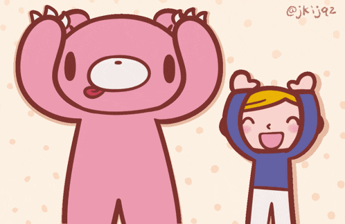 a cartoon drawing of a teddy bear and a boy with the name jkij92 on the bottom right