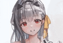 a drawing of a girl with long hair and red eyes .