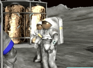 a couple of astronauts with the letter b on their arm
