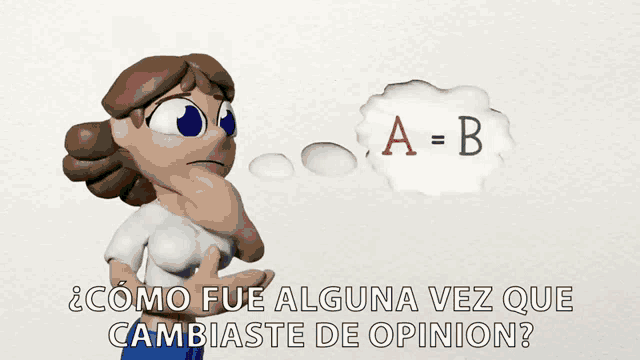 a cartoon of a woman thinking about a = b