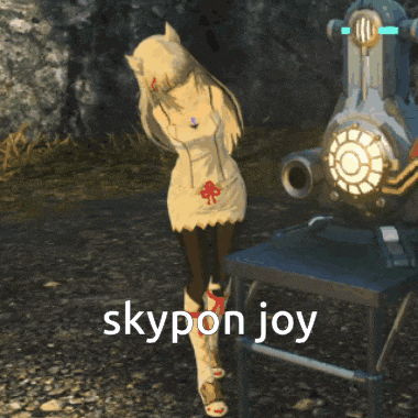 a picture of a girl standing next to a machine that says skypon joy on it