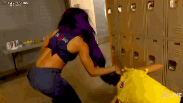 Sasha Banks Slams Head On Table GIF - Sasha Banks Slams Head On Table Girl Fight GIFs
