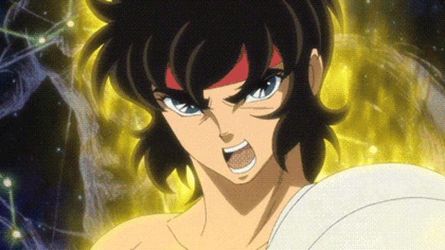 a close up of a cartoon character with a red band around his head