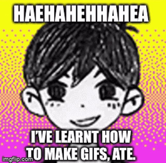 a black and white drawing of a boy with the words `` i 've learnt how to make gifs , ate ``