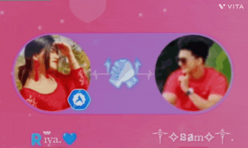 a picture of a man and a woman surrounded by hearts and the name sam