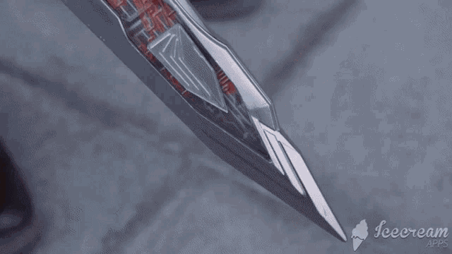 a close up of a red light coming out of a sword with the words icecream apps below it