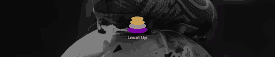 a black and white photo of a person with the word level up on the bottom