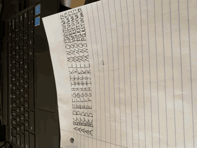 a piece of paper with the letters written on it