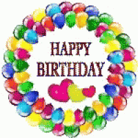 a wreath of colorful balloons with the words happy birthday written on it