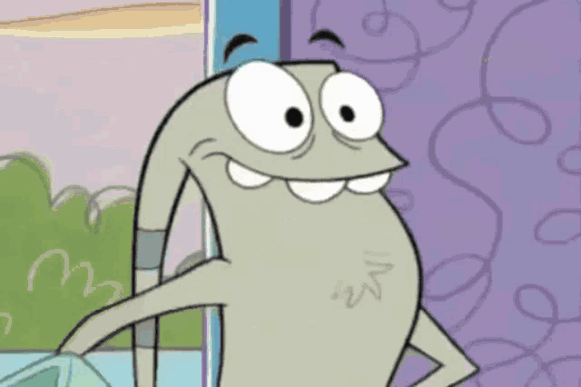 a cartoon character is holding a mailbox and smiling