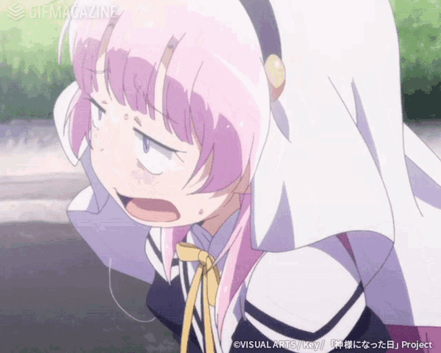 a gif of a girl with pink hair is being displayed