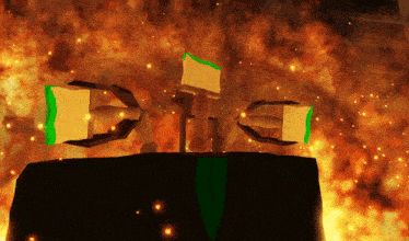 a computer generated image of a fire with a green object in the center