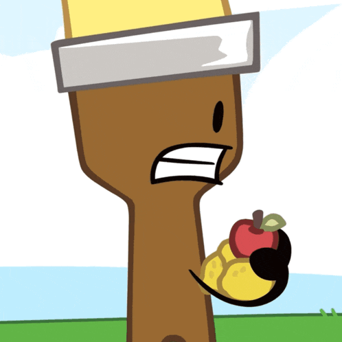 a cartoon drawing of a brush holding an apple and lemon
