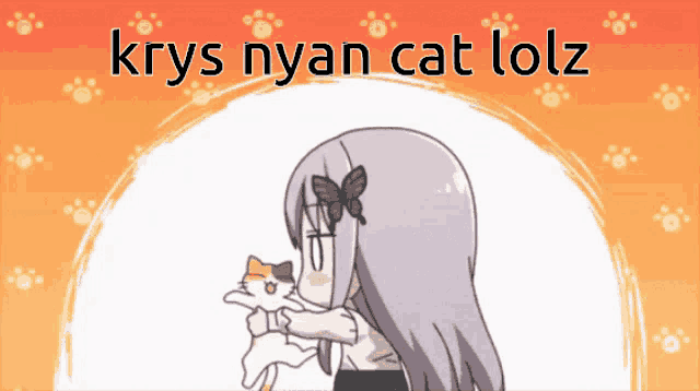 a cartoon of a girl holding a cat with the words krys nyan cat lolz