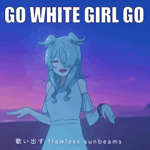 a cartoon of a girl with the words go white girl go