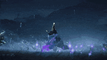 a painting of a person in the water with a green sword