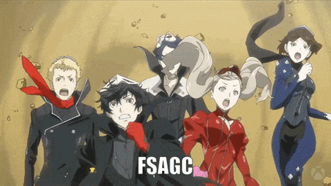 a group of anime characters standing next to each other with the word fsagg written on the bottom
