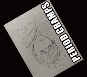 a drawing of a person with the words " period cramps " next to it