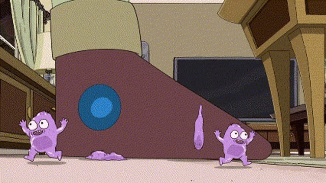 a cartoon of two purple monsters standing next to each other
