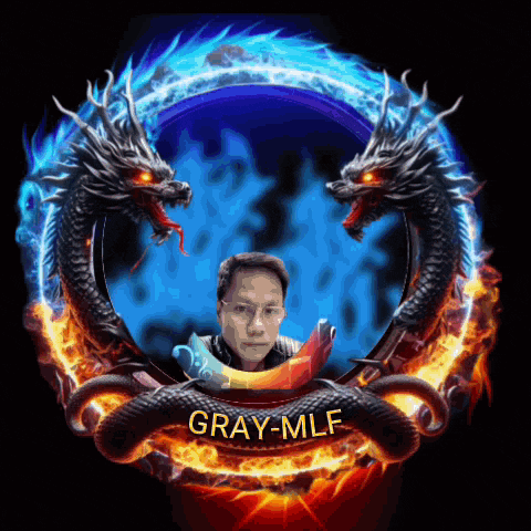 a gray-mlf logo with a man in the middle