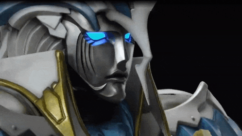 a close up of a statue with blue eyes