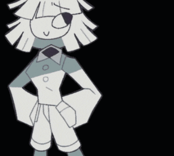 a black and white drawing of a cartoon character with a circle in his eye that says a +