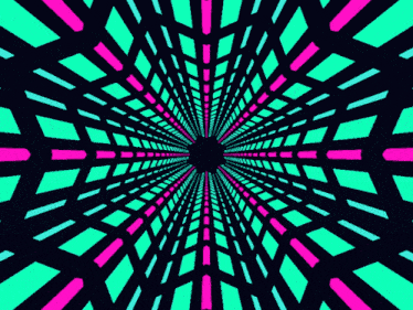an optical illusion that looks like a tunnel with pink and green cubes