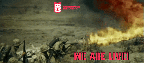 an advertisement for the corrupted infantry shows soldiers fighting a fire