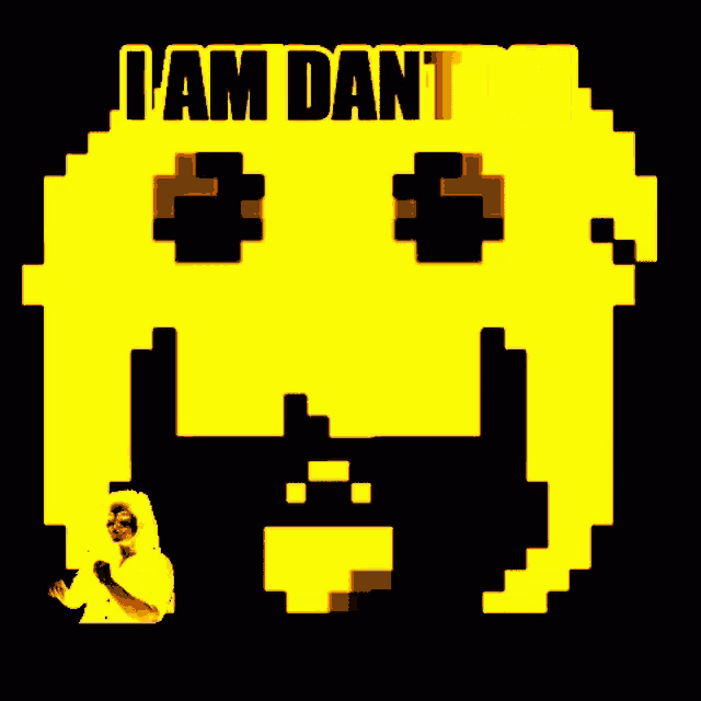 a pixel art of a smiley face with the words " i am da dm " on top