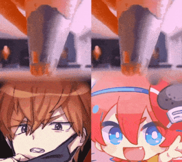 a boy and a girl are standing next to each other in a cartoon