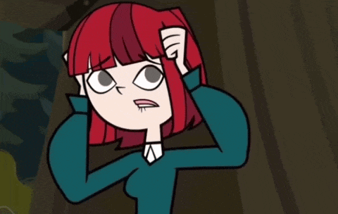 a cartoon girl with red hair is laughing with her arms in the air .