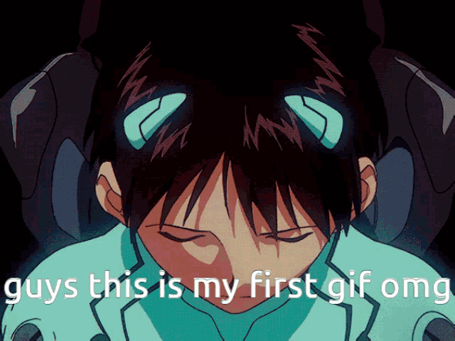 a picture of a person with the words guys this is my first gif omg below it