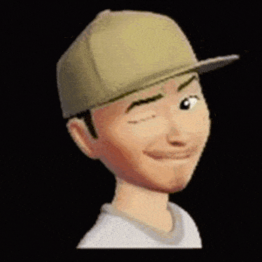 a cartoon man wearing a baseball cap with his eyes glowing