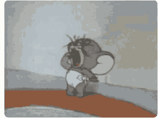a cartoon of a mouse in a diaper yawning while standing on a bridge .