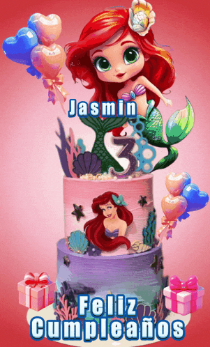 a birthday card for jasmin with a little mermaid on top
