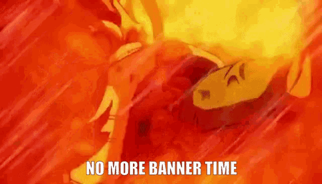 a red and yellow background with the words " no more banner time " on it