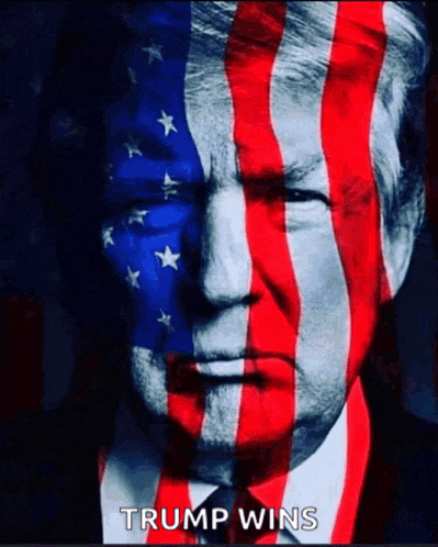 a picture of donald trump with the american flag behind him