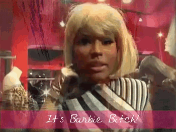a picture of a woman with the words it 's barbie bitch below her