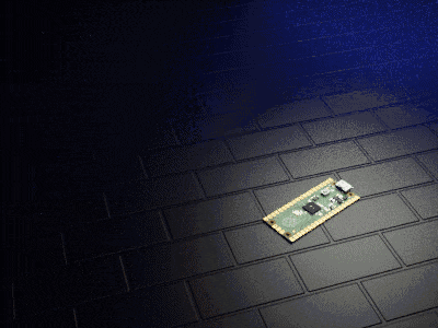 a small electronic device is laying on a black tiled floor