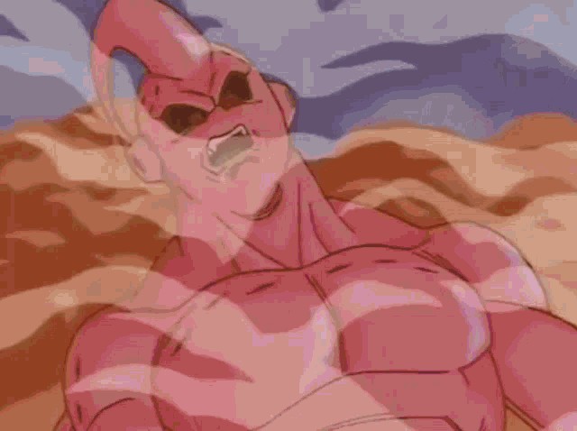 a cartoon character from dragon ball z is standing in the sand