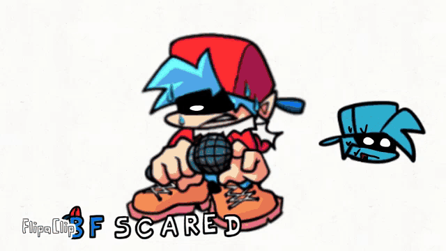 a cartoon character with the word scared written on it
